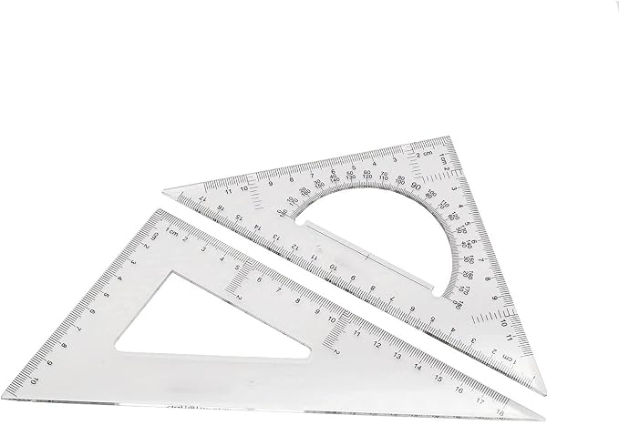 Pack of 2 Transparent Triangle Plastic Ruler Scale Set Square:30/60 Degree & 45/90 Degree Angle Acrylic Architectural Drawing Drafting Tool School Classroom Kids Triangular Rulers