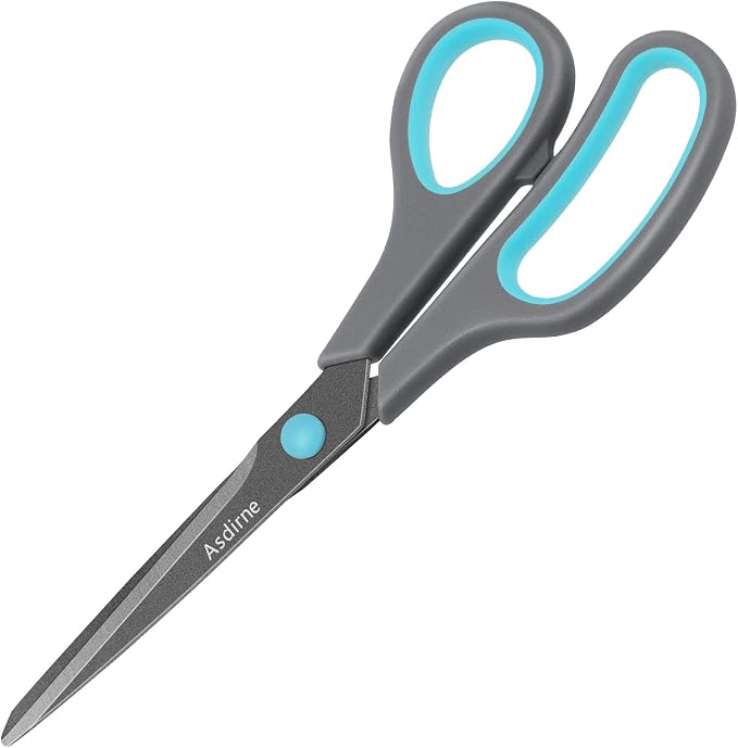 Asdirne Teflon Coating Scissors, Stainless Steel Blades, Soft Grip Handle, Suitable for Households,Offices and Schools, All Purpose, Blue/Grey, 21.5 cm