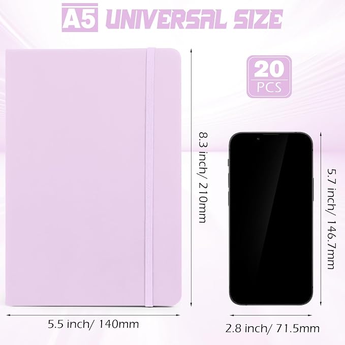 Honoson 20 Pack A5 Lined Journal Notebooks Hardcover Executive Notebook 5.5" x 8.3" PU Leather Wide Ruled Journals Bulk 160 Pages for Back to School Supplies Office Business Home (Pink)
