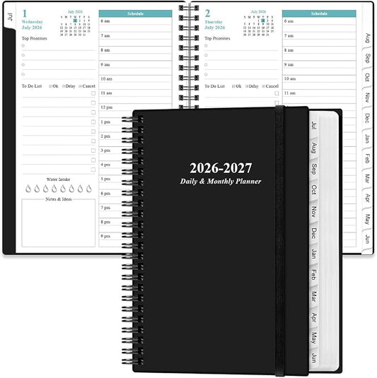 2026-2027 Daily & Monthly Planner - One Page Per Day, Daily Planner from July 2026 to June 2027, Planner 2026-2027 with 12 Monthly Tabs, 6.4" x 8.5", Black
