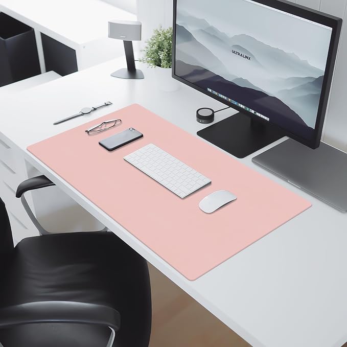Leather Desk Pad Mat, Computer Pink Desk Mat Non-Slip, PU Large Mouse Pad for Desk, Waterproof Keyboard Mat Pink Desk Accessories for Office/Home/Decor, 23.6" x 13.7"