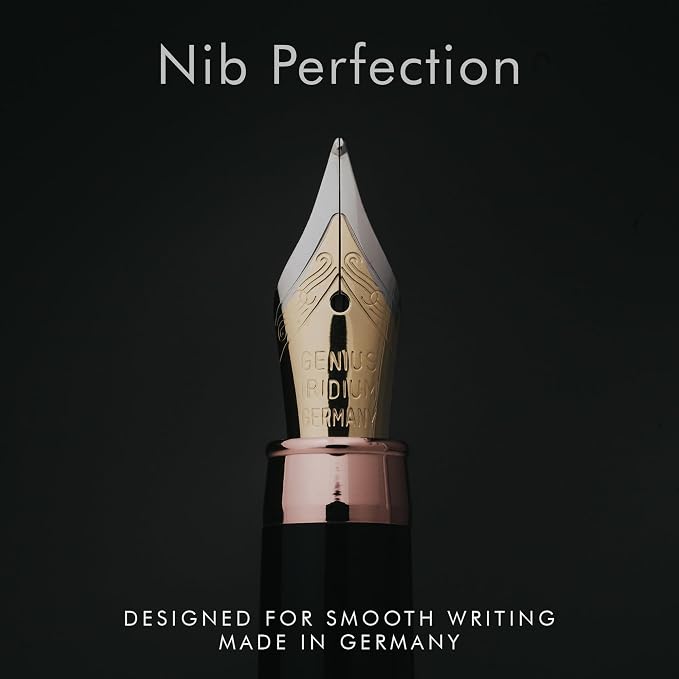 Wordsworth & Black Bamboo Wood Fountain Pen Set for Writing, Medium Nib | Violet Wood, Gift for Men Women, German Iridium 18K Gilded, Calligraphy Journaling, Converter + 6 Cartridges, Refillable