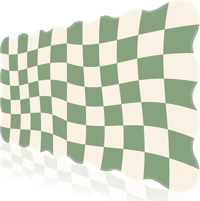 L-SPOUTTO Green Mouse Pad,Geometric Desk Mat XXL Large Scalloped Gaming Mousepad,35.4x15.7in Non-Slip Rubber Base Keyboard Pad Waterproof Desktop Mat for Laptop Computer Game Home Office-Checkered