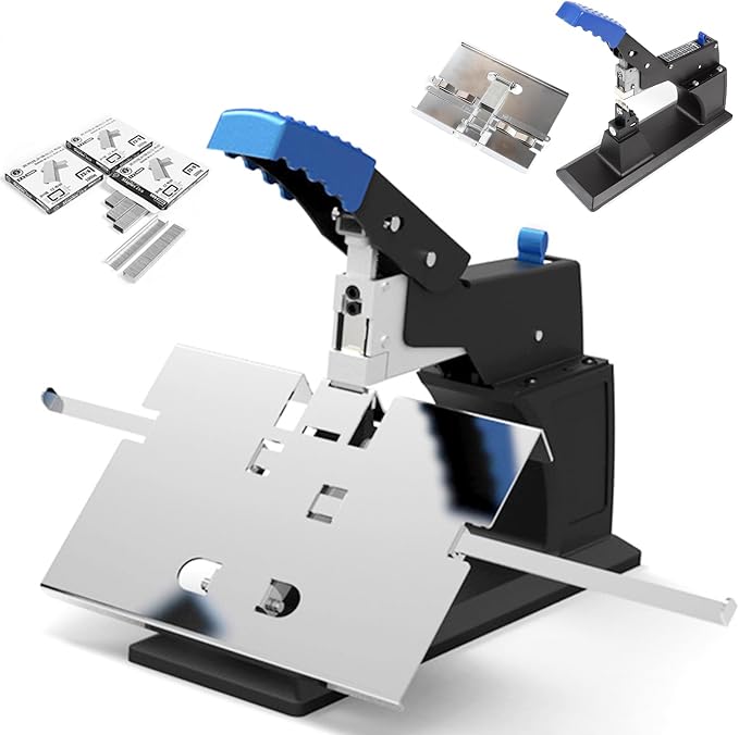 Heavy Duty Flat and Saddle Stitch Stapler with 3000 Staples, Desktop Office Manual Book Binding Machine, Adjustable Design, Max. Thickness 6.5mm