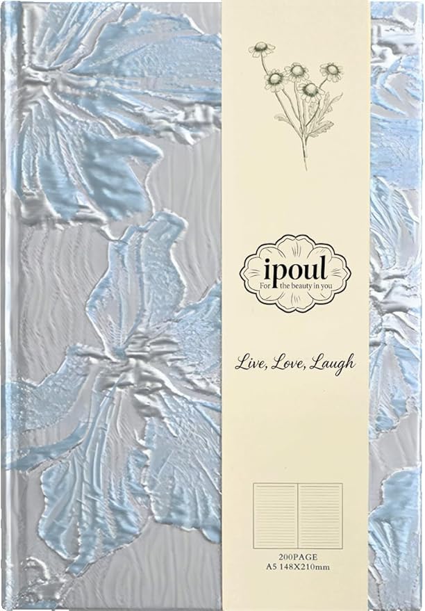 Hardcover Journal, Flower Notebook, A5, 6x8, Lined Pages, Lay-flat, Beautiful Journal for Women, Lily Flower, Blue Journal for Writing, Personal Notebook, Dream Journal, Self Care Journal