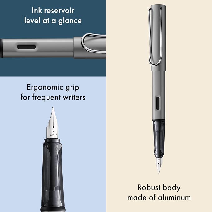 LAMY AL-star graphite - Fountain Pen with ergonomic grip & polished steel nib in size M - lightweight aluminum body - including LAMY T 10 blue cartridge - Right-Handed