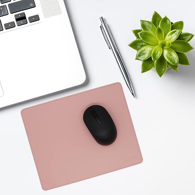 Leather Mouse Pad - Wood Mouse Pads with Stitched Edge,PU Non-Slip Mouse Mat,Double Side Mousepad,Waterproof Gaming Mouse Pad for Desk,Laptop,Office & Home,10.2" x 8.3",1 Pack (Pink)