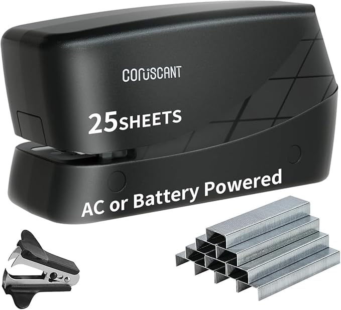 Coruscant Electric Stapler, Heavy Duty Desktop Stapler, Includes 2000 Staples and 1 Staple Remover, No-Jam Automatic AC or Battery Powered, 25 Sheet, Professional for Office Home School Use