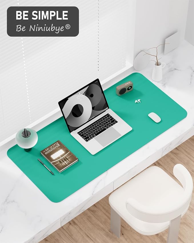 Desk Pad, 35.5" x 17" PU Leather Non-Slip Desk Mat Large Mouse Pad for Desktop, Waterproof Laptop Computer Writing Mat for Office, Home, Work, Gaming, Light Green