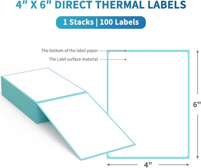 9527 Product Fanfold 4 x 6 Direct Thermal Labels with Blue Background Paper Perforated Shipping Labels for Thermal Printers, 100 Label per Stack, 1 Stack