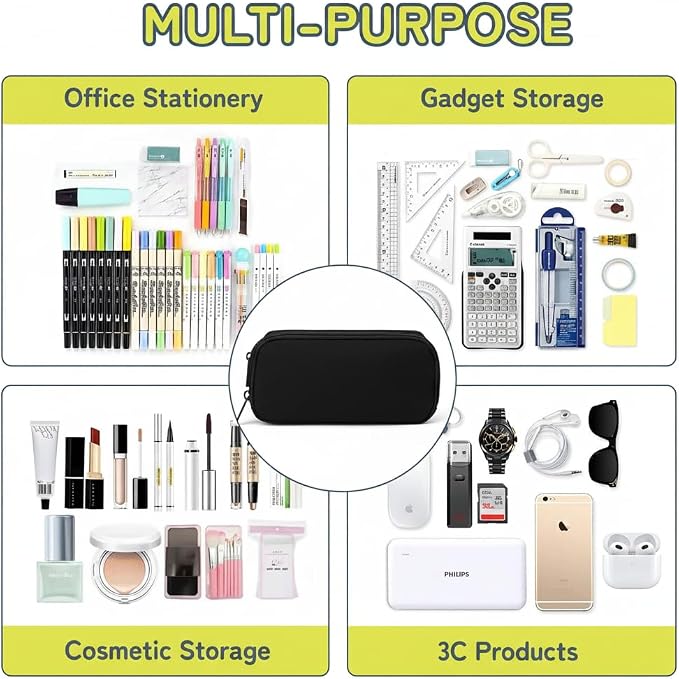 Della Gao Pencil Case, Large Pencil Pouch Nylon Pencil Box for Office Stationery Organizer, Multifunctional Pencil Bag for Men Women