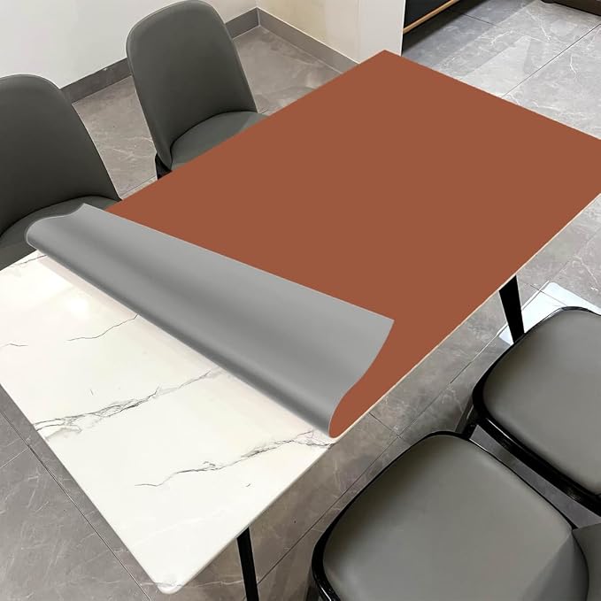 Faux Leather Table Cover,1.8mm Thick,42x60 Inch Table Protector,Table Protector for Dining Room Table,Dining Table Cover,Dining Room Table Protector Pad(Brown+Gray,42x60)