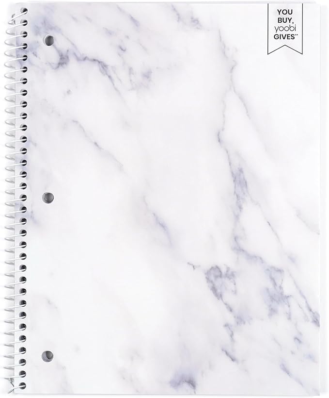 Yoobi College Ruled Spiral Notebook Set – 6-Pack of 2 Subject Notebooks, Pink, Gray & Marble Designs for Kids & Tweens – 150 Perforated 3-Hole Punched Sheets Each – 10.5” x 8”
