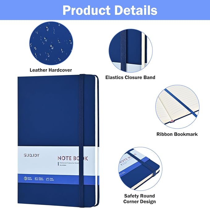 Lined Journal Notebooks, 4 Pack 160 Pages, 5.5x 8.2-Inch Journals for Women Men, Hardcover Notebook with 100 gsm Thick Paper, A5 Size College Ruled Notebook for Writing/Travel/Work (Assorted Color-4 Pack)