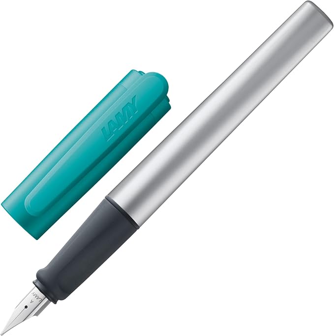LAMY nexx smaragd – Fountain Pen with slip-proof grip & polished steel nib in size M - triangular aluminum body - including LAMY T 10 blue cartridge - Right-Handed
