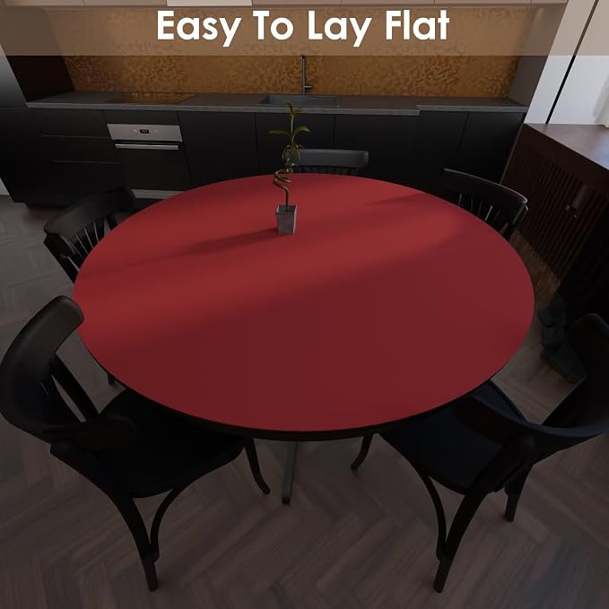 Round Table Cover - Can Be Used On Both Sides Waterproof and Easy to Clean Good Flatness Used for Dining Table(Black+Wine Red Dia.42Inch)