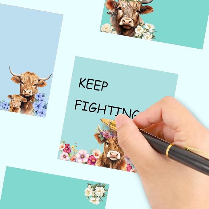 9 Pads Highland Cow Sticky Notes Set, Cute Self-Stick Notepads, Super Adhesive Memo Pads Note Card, Funny Office Decor Gifts, Desk Accessories for Students, Teacher and School Supplies, 3x3in