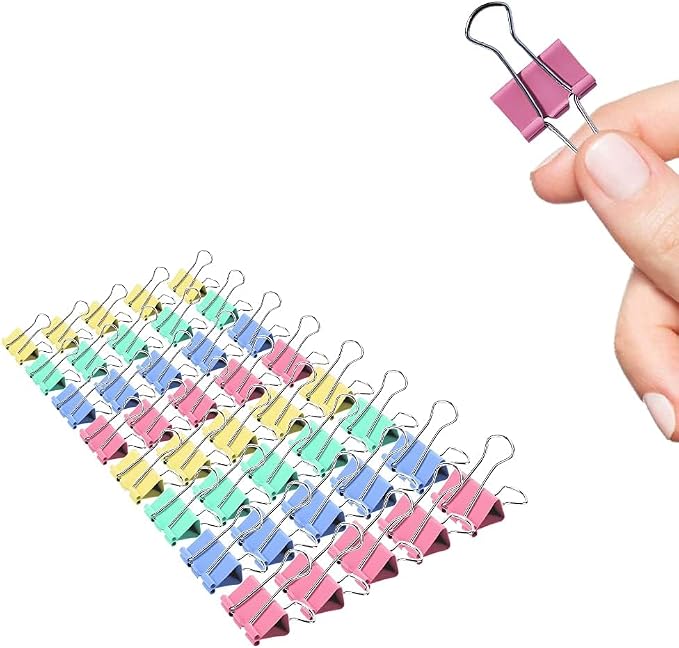 Small Binder Clips, 120 Pack, 3/4 Inch, Standard 19mm, Colorful, Capacity 0.31 Inch, Mini Paper Clips, Metal Fold Clamp, Office Clips, Office and School Supplies