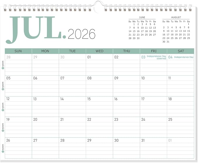 GuassLee Wall Calendar 2026, 2026-2027 Calendar Wall Runs from Jun. 2026 to Dec. 2027, 19-Month Hanging Calendar Spiral Bound for Office School Home Planning and Organizing, 14” x 11”