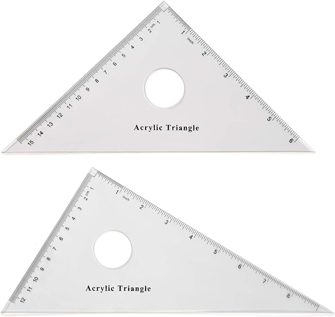 Coopay Large Triangle Ruler Set Square, 30/60 and 45/90 Degrees, Circular Hollow