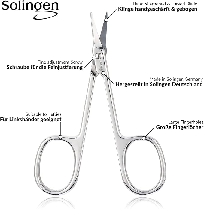 marQus Solingen Scissors - Cuticle Scissors Germany - Curved Blade, Nail Scissors Germany - Pedicure Beauty Grooming Kit for Nail, Eyebrow, Eyelash, Dry Skin - Nail sicssors, Brown Tower Point