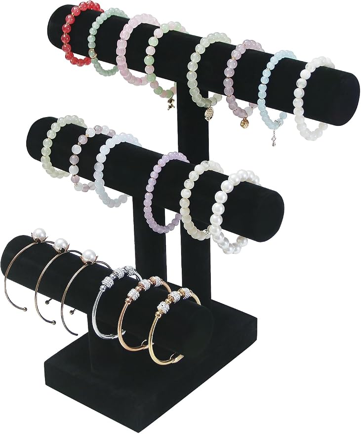 Coward 3 Tier Bracelet Holder Jewelry Display Stand, Necklace Display Holder, Watch Hair Ties Stand, Hairband Jewelry Organizer for Home or Store Show (Black Velvet)