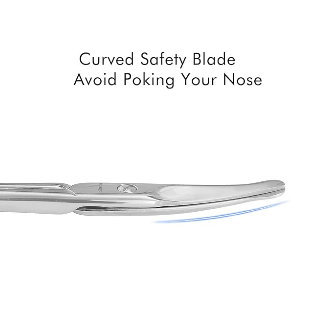 LIVINGO 3.75" Rounded Tip Nose Scissors Stainless Steel Safety Blade | Curved Small Blade, Precision Grooming Tool, Nose Hair Facial Hair Eyebrow Cuticle Care