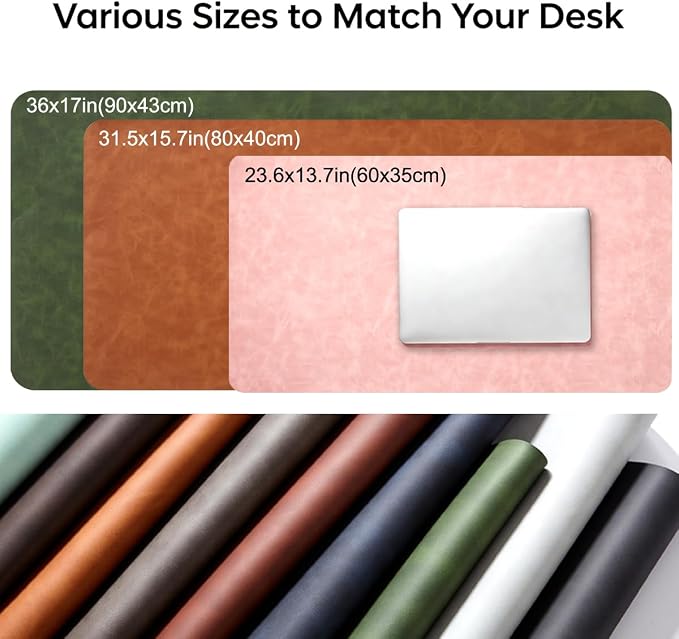 Distressed Leather Desk Mat - Non-Slip PU Leather Desk Pad Protector - Large Waterproof Mouse Pad Computer Keyboard Desk Mat Desk Accessories for Office & Home (Black, 36"x17")