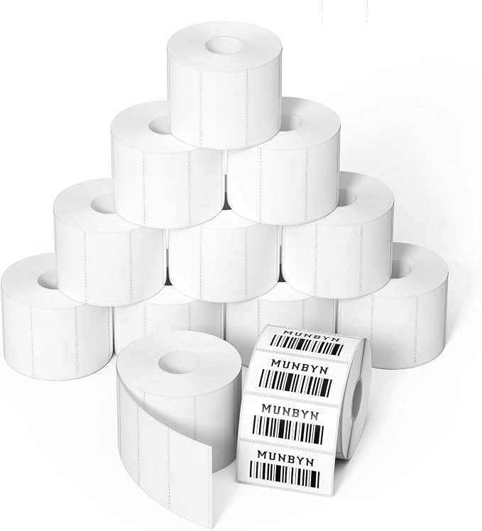 MUNBYN 2x1 Thermal Labels, Case of 12 Rolls/12000 Sheets,White | Strong Adhesive & Perforated, Non BPA&BPS for Barcode, Inventory, Organization