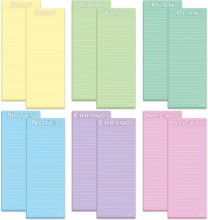 Current Multi-task Shopping List Pads, Set of 12, 2 each of 6 designs, 30 sheets per pad, 2.5 x 6.5