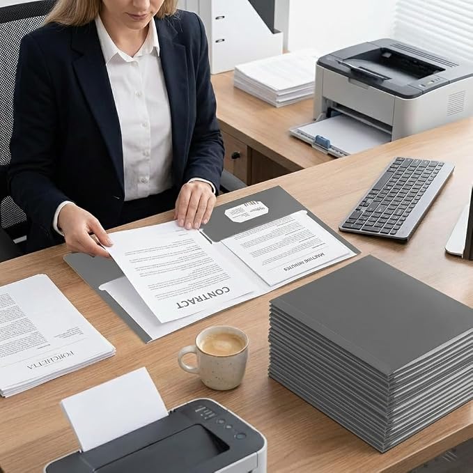 Zzrywuty File folders with Pockets,Gray Two folders for documents,25 Pack Paper Folders with Card Slot,Letter Size,School Students,Business,Home and Office Workers