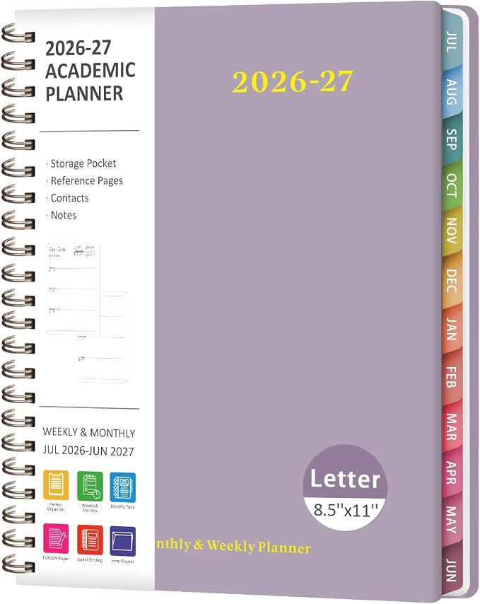 Planner 2026-2027, Weekly and Monthly Academic Year Calendar Planner, July 2026 - June 2027, Daily Agenda Book for Office School Supplies, Letter Size(8.5'' x 11'')
