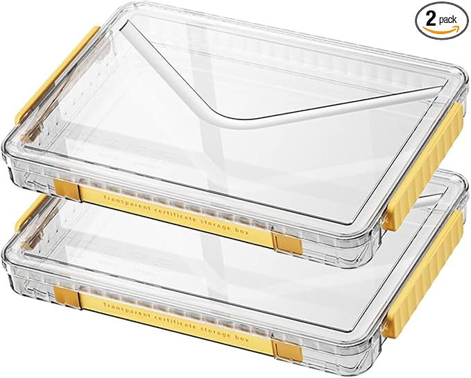 2 Pack Document Storage Clear Plastic Storage Boxes with Lids Stackable Storage Bins Paper Storage Box Containers for Organizing A4 File Paper, Document, Photo, Scrapbook