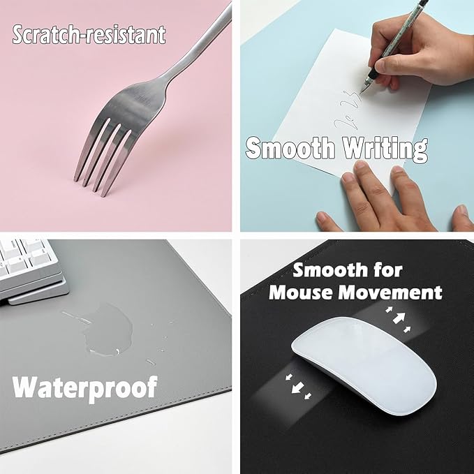 Edge-Locked Leather Desk Pad, Desk Blotter with Full Grip Fixation Lip, Waterproof Large Office Table Mat, Non-Slip Laptop Mouse Pads for Work Typing Writing (Red,35.4"x17.7")