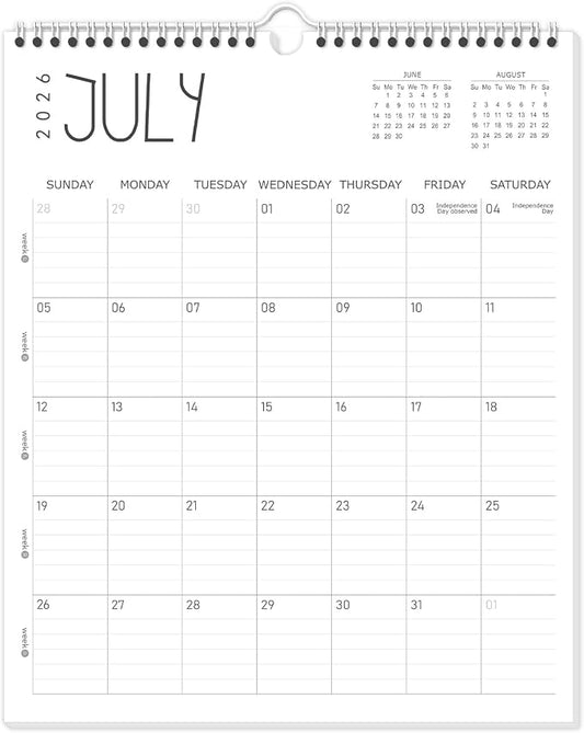 Guasslee Wall Calendar 2026-2027, 14"x11.5" Vertical Wall Calendar 2026, 13-Month Desk/Wall Calendar From 2026 Jun - 2027 Jun, Monthly Hanging Planner Spiral Bound For School Home Office Organizing
