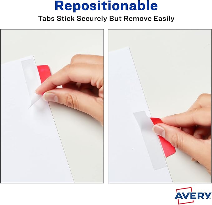 Avery Margin Ultra Tabs, 2.5" x 1", 2-Side Writable, Assorted Colors, 24 Repositionable Page Tabs (74768)