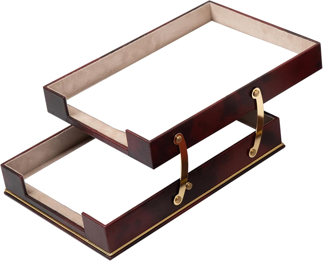 Cloud Luxury Leather Desk Set – 10 Piece Executive Desk Organizer with Desk Pad, Double Document Tray, Pen Holder, Memo Holder, Business Card Holder & Phone Stand – Gold Office Accessories (Burgundy)