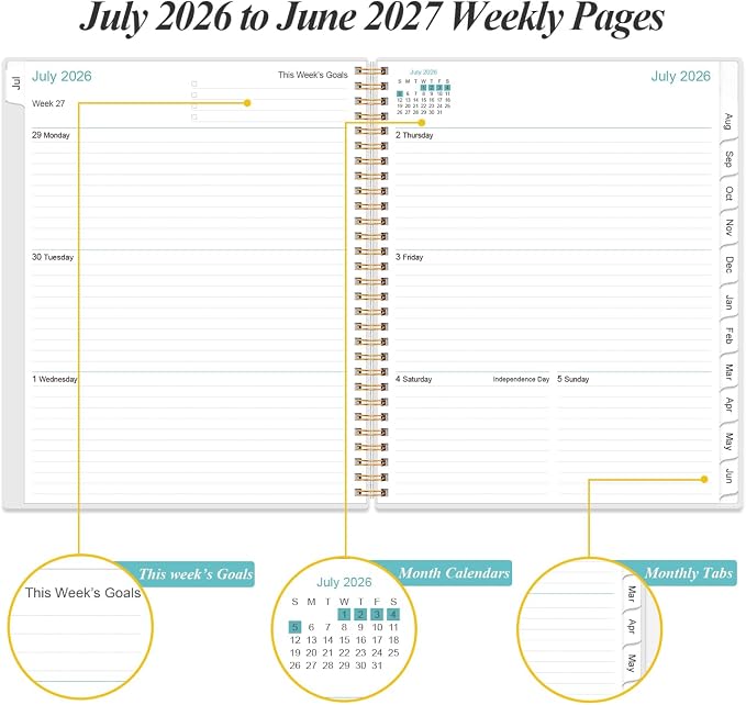 2026-2027 Planner - Planner 2026-2027 from July 2026 - June 2027 with 12 Monthly Tabs, Flexible Cover, Inner Pocket, 8.5" x 11", Blue Watercolor