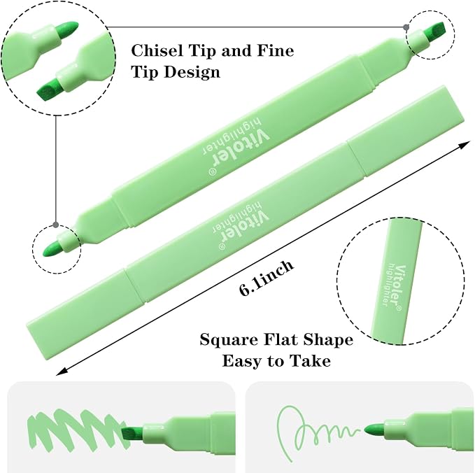 Vitoler 8pcs Aesthetic Highlighters, Chisel & Fine Tips Bible Highlighters | For teachers, For nurses, For women, For bibles, For markers, Aesthetic, For journaling, For office, For School Supplies