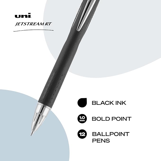 Uni-Ball Uniball Jetstream RT, 1.0mm Bold Black, Wirecutter Best Pen, School Pens, Ballpoint Ink Pens - School Supplies, Ballpoint Pen, Colored-Pens, Smooth Writing-Pens (Pack of 144)