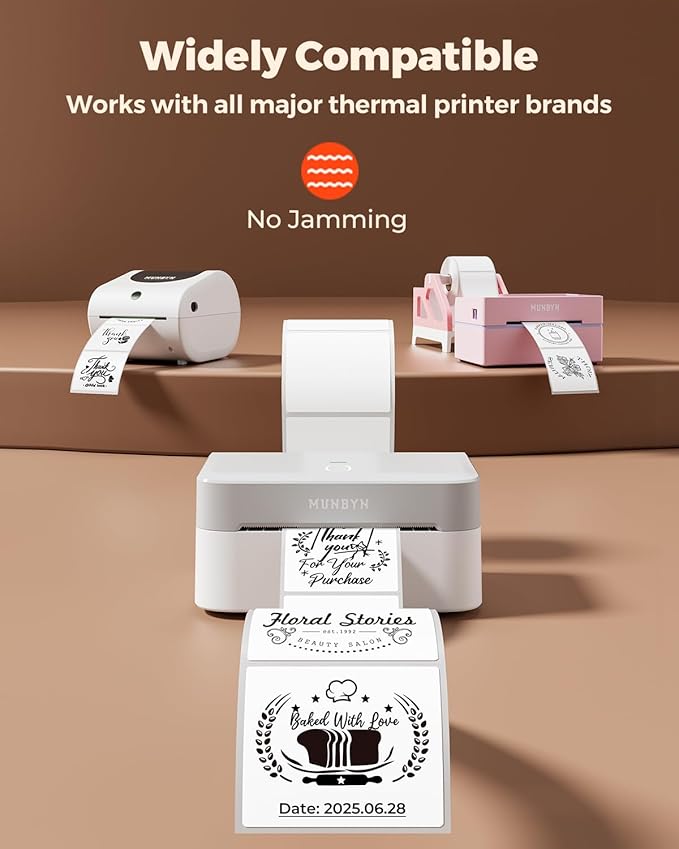 MUNBYN 3x3 Thermal Labels, 500 Sheets/Roll, White | Strong Adhesive & Perforated, Non BPA&BPS for Small Business, Barcode, Bakery, Shipping