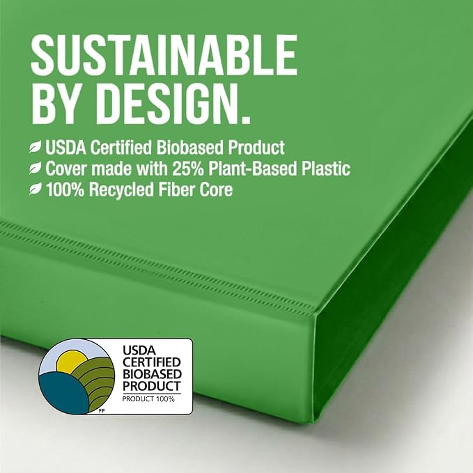 Samsill BioBinder 1.5 Inch (4-Pack) - Durable Plant-Based 3 Ring View Binder, USDA Certified Biobased, Customizable Nonstick Cover & Spine - 325 Sheet Capacity, Letter Size School Office Organizer