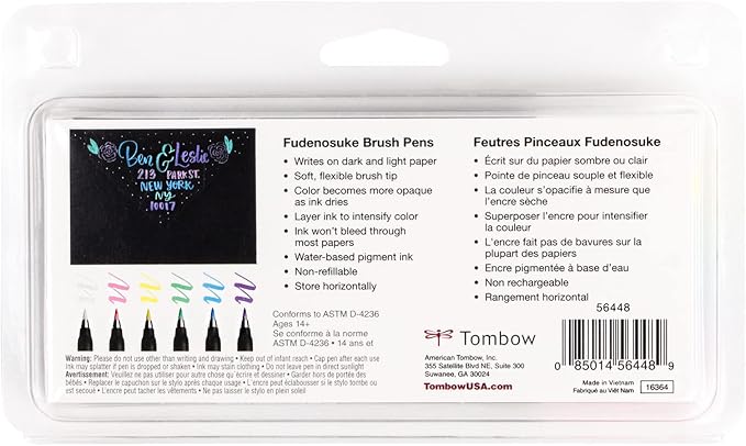 Tombow 56448 Fudenosuke Brush Pens, Pastel, 6-Pack