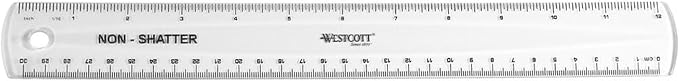 Westcott Shatterproof Ruler, Design with Easy-to-Read Markings, Back-to-Classroom, 12-Inch