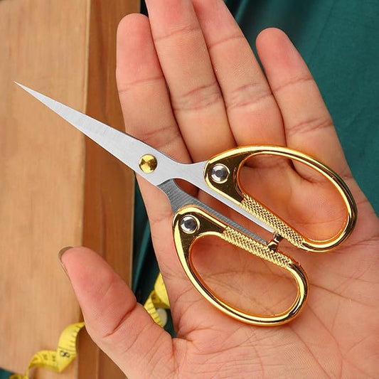 5-inch Small Craft Scissors, Sharp Blades Office Scissors for Desk, Stainless Steel All Purpose Scissors for Office, Home, School, DIY, Sewing, Fabric (Gold)