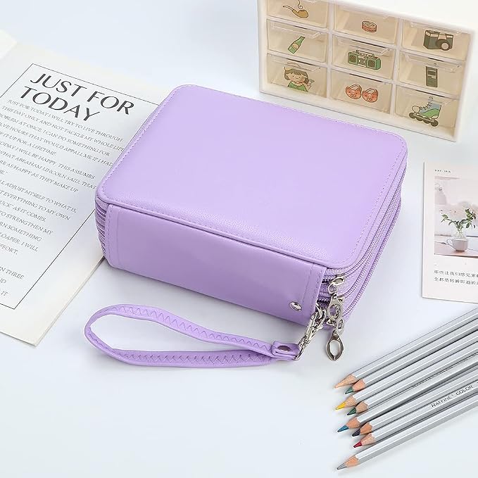 PU Pencil Case with 72 Slots - Colored Pencil Case Organizer with Zipper for Watercolor Pens or Markers