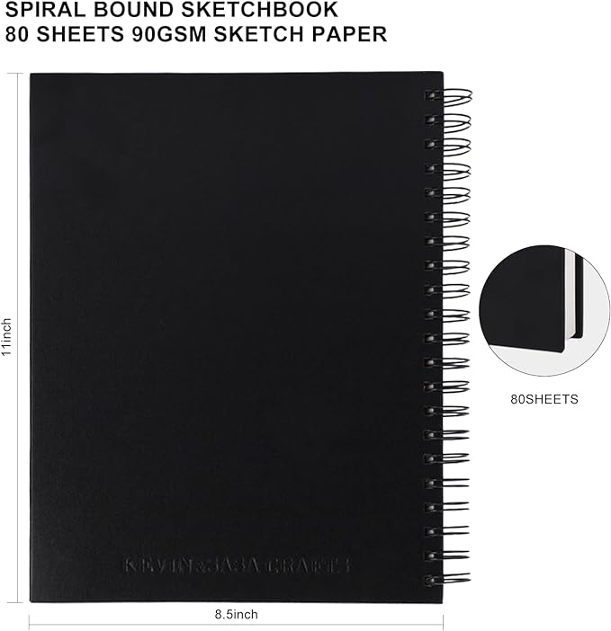 8.5x11inches Hardbound Sketch Book, Spiral Bound Sketch Pad, 80-Sheets 90gsm Inner Paper, Acid Free Drawing Art Paper, Prefect Works with Kids and Adults