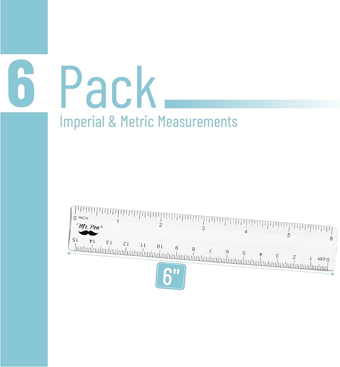 Mr. Pen- Bulk Plastic Rulers, 6 Inch, 6 Pack, Easy-to-Read Markings | Scratch-Resistant Design, Durable Clear Ruler for Crafting Office & School, School Supplies, Bulk Rulers Set, Measuring Tools