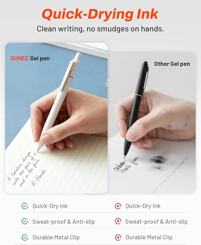 SUNEE Gel Pens, 6 Pack 0.5mm Pens Fine Point Smooth Writing Pens with Quick-Dry Black Ink, Cute Aesthetic School Office Note-Taking Pens for Journaling - White