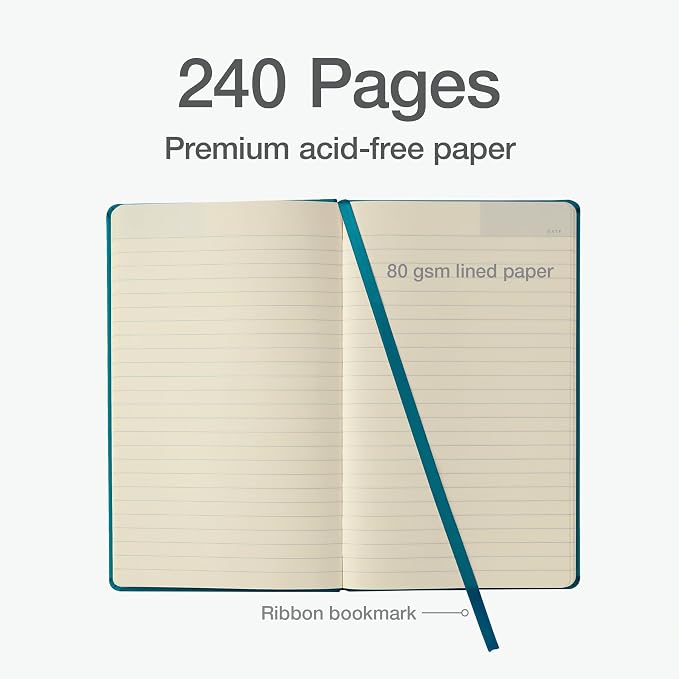 Oxford Journal, Lined Writing Notebook, Writer's Journal, Classic Notebook for School or Office, 240 Pages of Lined Ivory Paper, 5" x 8.25", Teal Hardcover (1014493)